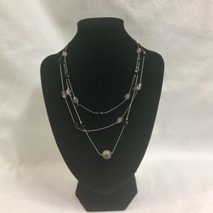 Multi-Strand Silver-Tone Layered Necklace in Gray